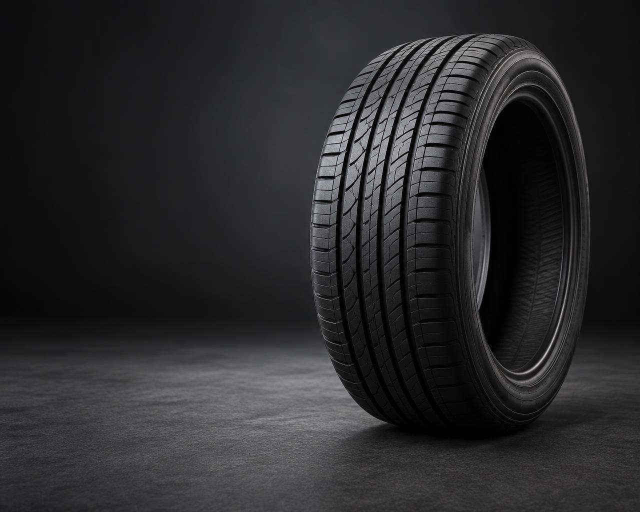 Imagem ilustrativa de pneu automotivo com detalhes da banda de rodagem